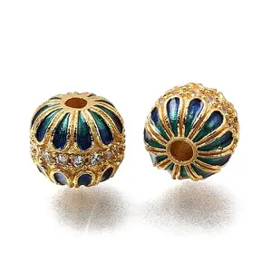 Brass Enamel & Clear Cubic Zirconia Beads