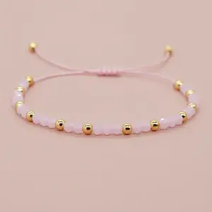 Glass & Brass Round Beads Braided Bead Bracelets