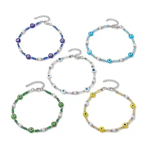 Handmade Evil Eye Lampwork & Glass Seed Beaded Anklets