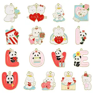 34Pcs 17 Styles Valentine's Day Alloy Enamel Pendants