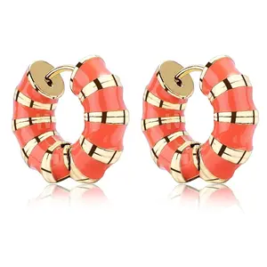 Enamel Striped Thick Hoop Earrings