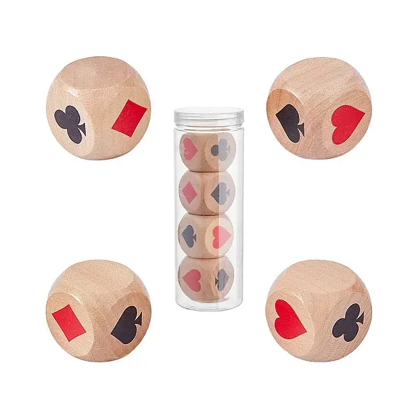 4Pcs 6 Sided Poker Logo Pattern Wood Game Dices