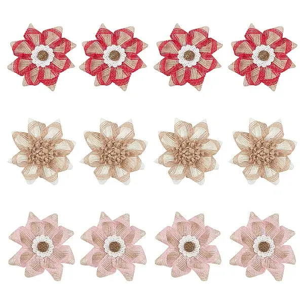 12Pcs 3 Style Braided Jute Flower Ornament Accessories