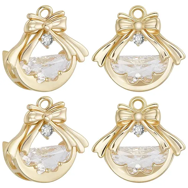 6Pcs Brass Micro Pave Clear Cubic Zirconia Pendants