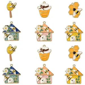 30Pcs 6 Styles Bee Theme Alloy Enamel Pendants
