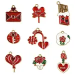 45Pcs 9 Styles Valentine's Day Theme Alloy Enamel Pendants