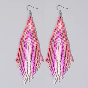 Handmade Glass Seed Beads Tassel Dangle Earrings