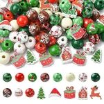 100Pcs 16 Styles Printed Wood European Beads