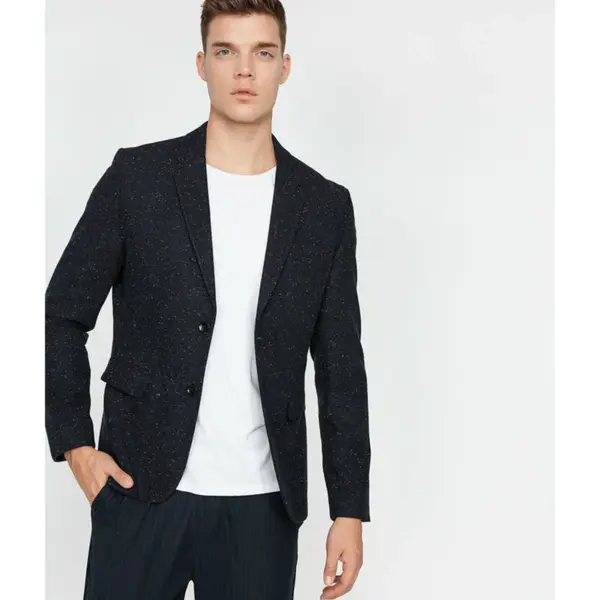 Koton Men's Navy Blue V-Neck Jacket with Pocket Detailed Button Detailed