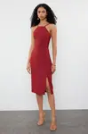 Trendyol Burgundy Bodycon Slit Halter Neck Midi Pencil Skirt Woven Dress