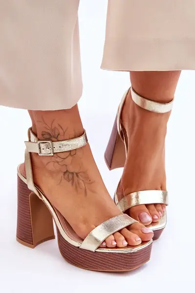 Boto Kožené Sandály Na Robustní Platformě zlato Marina