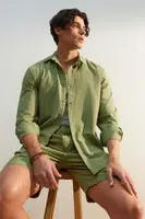Trendyol Khaki Unisex Regular Fit 100% Bavlněná Košile S Lněným Vzhledem