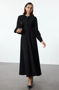 Trendyol Black Baby Collar Button Detailed Woven Dress