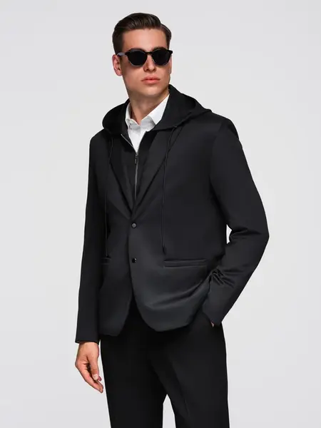 Ombre Men's blazer with detachable underlining and hood - black