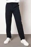 15740 Dewberry Zipper Pocket Embroidery Detailed Sweatpants-NAVY