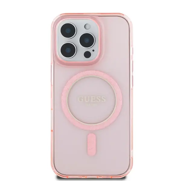 Zadní kryt Guess IML Glitter Ring MagSafe pro Apple iPhone 16 Pro, růžová