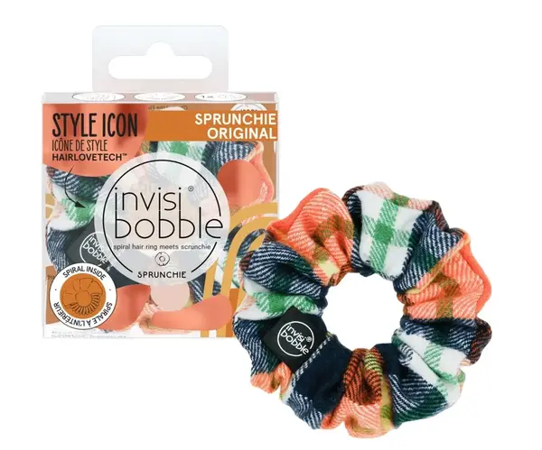Ozdobná spirálová gumička Invisibobble Sprunchie Fall in Love Channel the Flannel - flanelový vzor