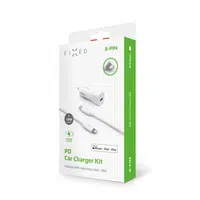 Set autonabíječky FIXED s USB-C a USB-C/Lightning kabelu, podpora PD, 1 m, 18W, bílý