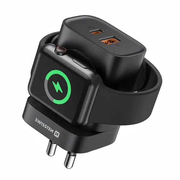 SWISSTEN SÍŤOVÝ ADAPTÉR 1xUSB-A, 1xUSB-C a  Apple Watch