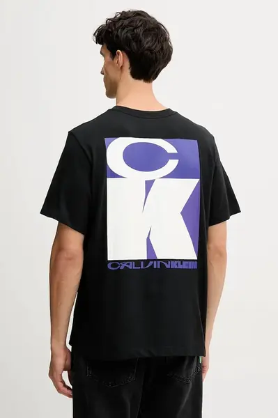 Bavlněné tričko Calvin Klein Jeans pánské, černá barva, s potiskem, LV04RD807G