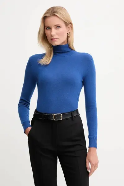 Vlněný svetr United Colors of Benetton dámský, šedá barva, s golfem, 1002D2348