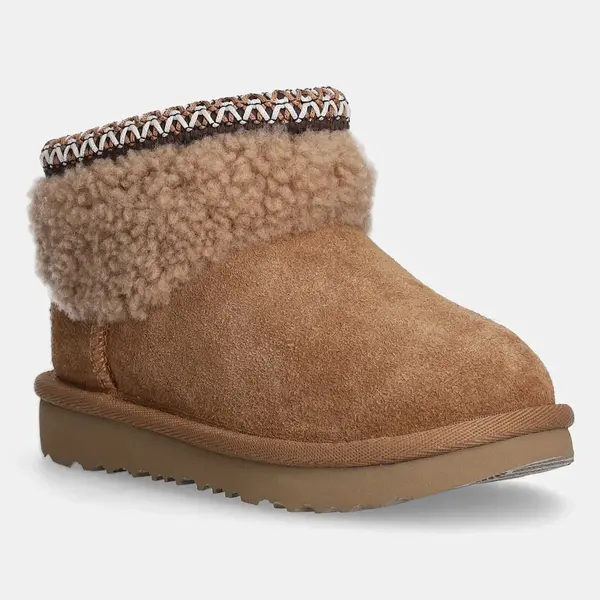 Dětské semišové zimní boty UGG CLASSIC ULTRA MINI MAXI CURLY hnědá barva, 1157730T