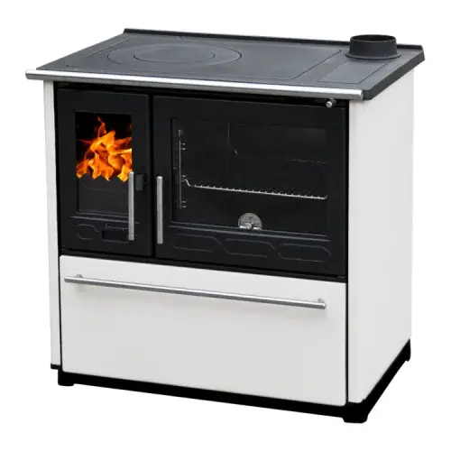 Sporák na pevná paliva Plamen 850 GLAS pravý - bílý
