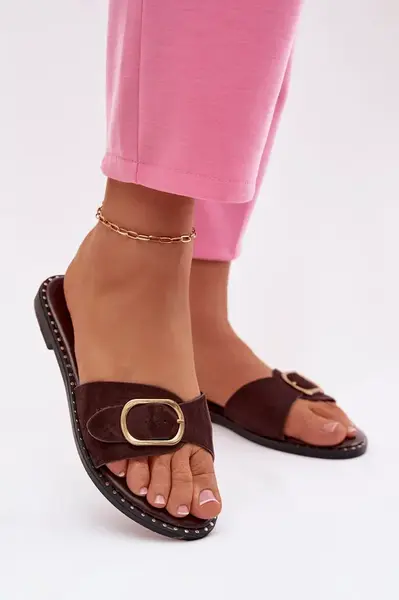 Dámské čokoládové pantofle s přezkou