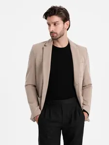 Ombre Elegant fitted men's structured knit blazer - beige