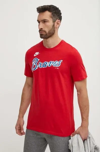 Bavlněné tričko Nike Atlanta Braves červená barva, s potiskem