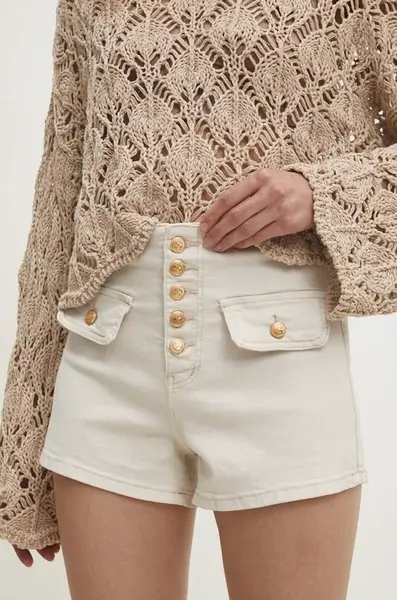 Džínové šortky Answear.LAB dámské, béžová barva, hladké, high waist