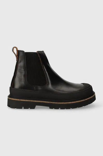 Kožené kotníkové boty Birkenstock dámské, černá barva, na plochém podpatku