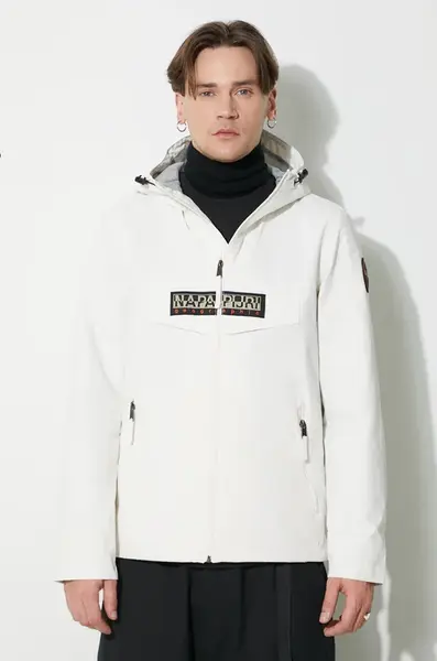 Bunda Napapijri Rainforest Open S pánská, bílá barva, přechodná, NP0A4H2ON1A1