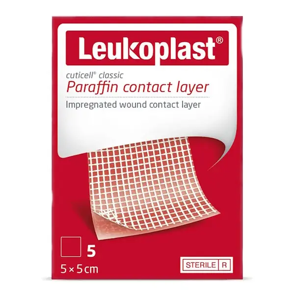 LEUKOPLAST Cuticell Classic mastný tyl s parafinem 5 x 5 cm 5 kusů