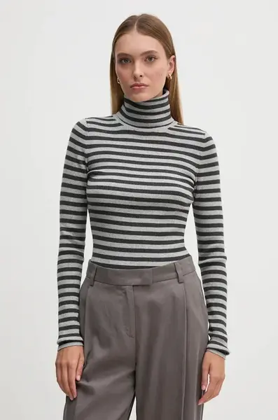 Svetr Calvin Klein Jeans dámský, šedá barva, lehký, s golfem, J20J224225