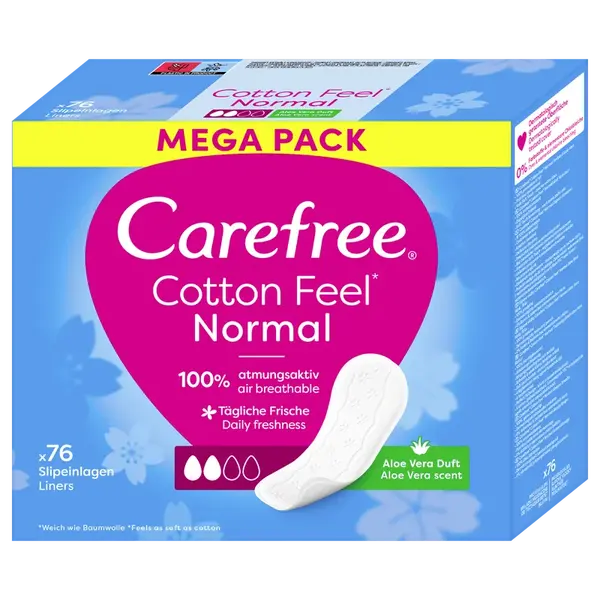 Carefree Slipové vložky s výtažkem z Aloe Vera Cotton Feel Normal 76 ks