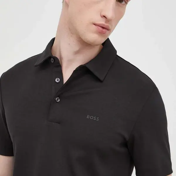 Bavlněné polo tričko BOSS černá barva, hladký, 50471335