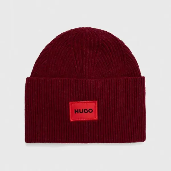 Čepice HUGO Xaff 6 vínová barva, z tenké pleteniny