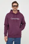 Bavlněná mikina Calvin Klein pánská, fialová barva, s kapucí, s aplikací