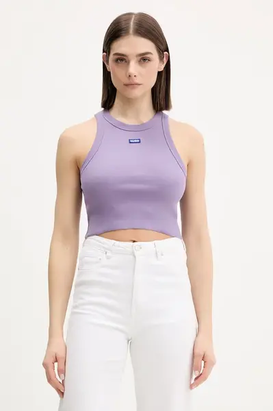 HUGO Blue crop top dámsky bavlnený s elastanom Baby Tank_B
