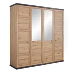 Hom`in ŠATNÍ SKŘÍŇ SE ZRCADLEM, tmavě šedá, dub artisan, 205/209/60 cm