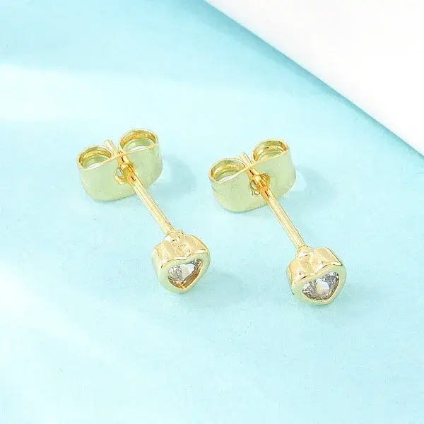 Brass Micro Pave Cubic Zirconia Stud Earrings