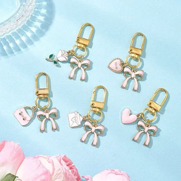 5Pcs Valentine's Day Bowknot Alloy Enamel Pendant Decorations