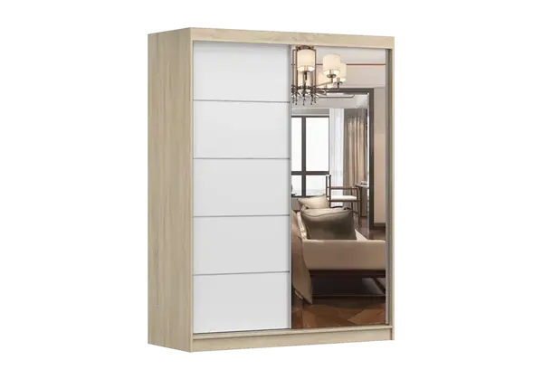 Šatní skříň Vista 05 Barva korpusu: Dub - sonoma, Dveře: Bílá mat / zrcadlo
