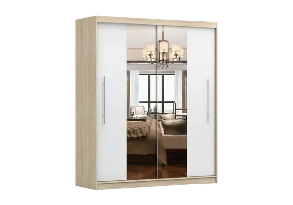 Šatní skříň Rico I Barva korpusu: Dub - sonoma, Dveře: Bílé