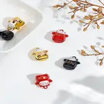 6Pcs 3 Colors Lucky Cat Shape Baking Paint Brass Pendants