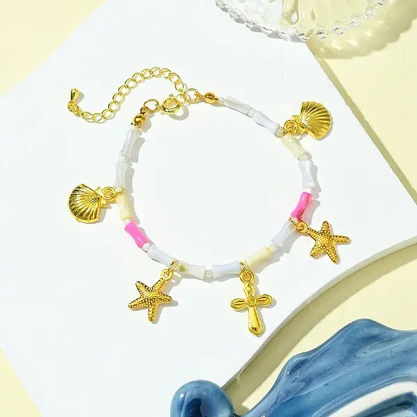 Starfish & Cross & Shell Alloy Charm Bracelet