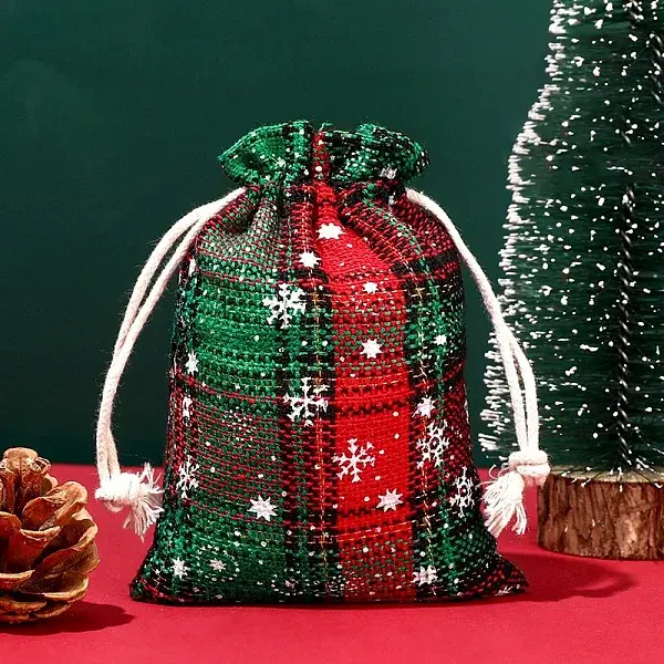 Christmas Themed Burlap Drawstring Bags
