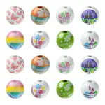 100Pcs 8 Styles Printed Wood European Beads