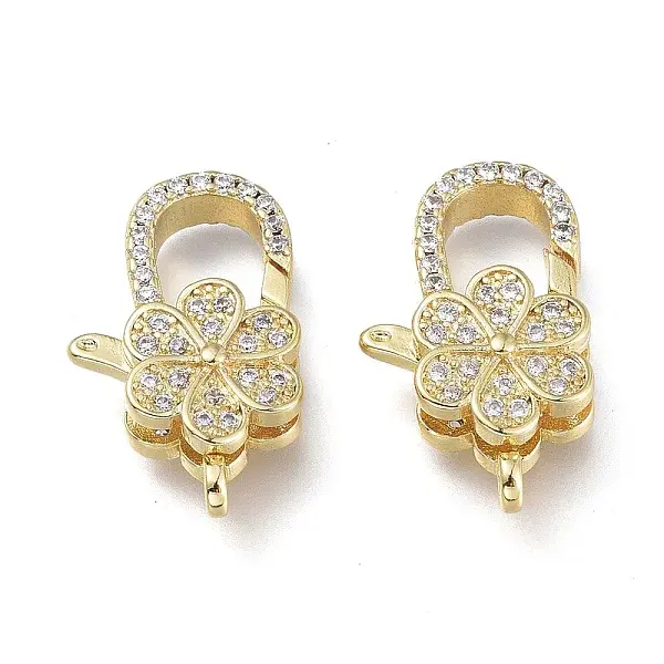 Brass Micro Pave Clear Cubic Zirconia Lobster Claw Clasps